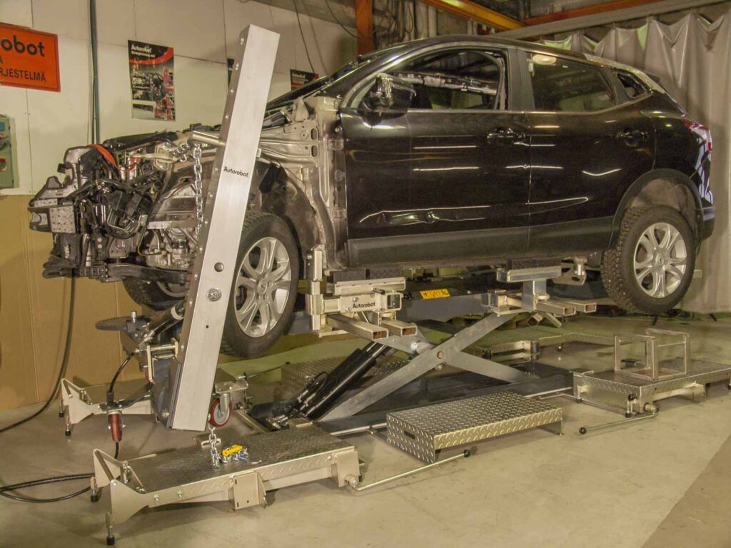Car on a collision repair system